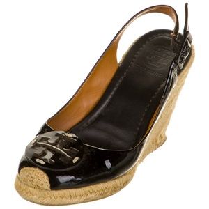 Tory Burch Patent Espadrille Wedges, Black W 8.5